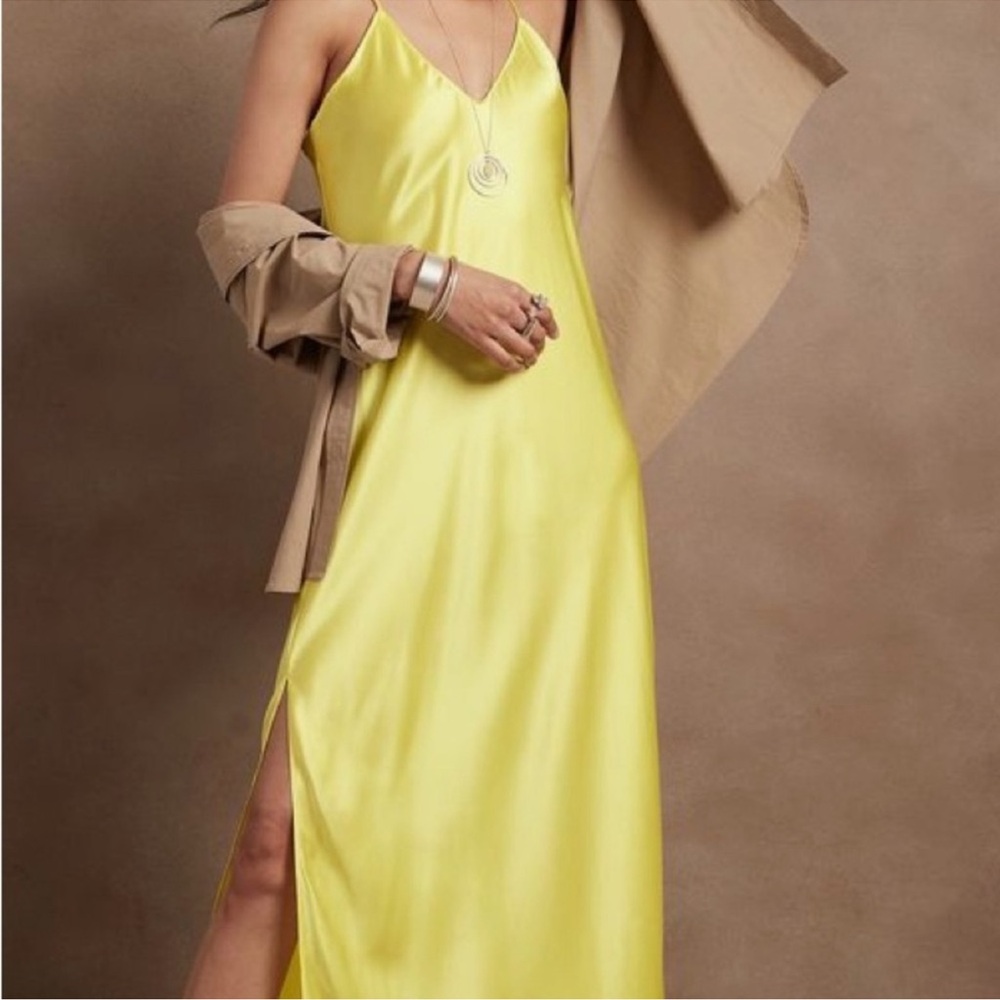 Elegant Yellow 100% Silk Slip Dress